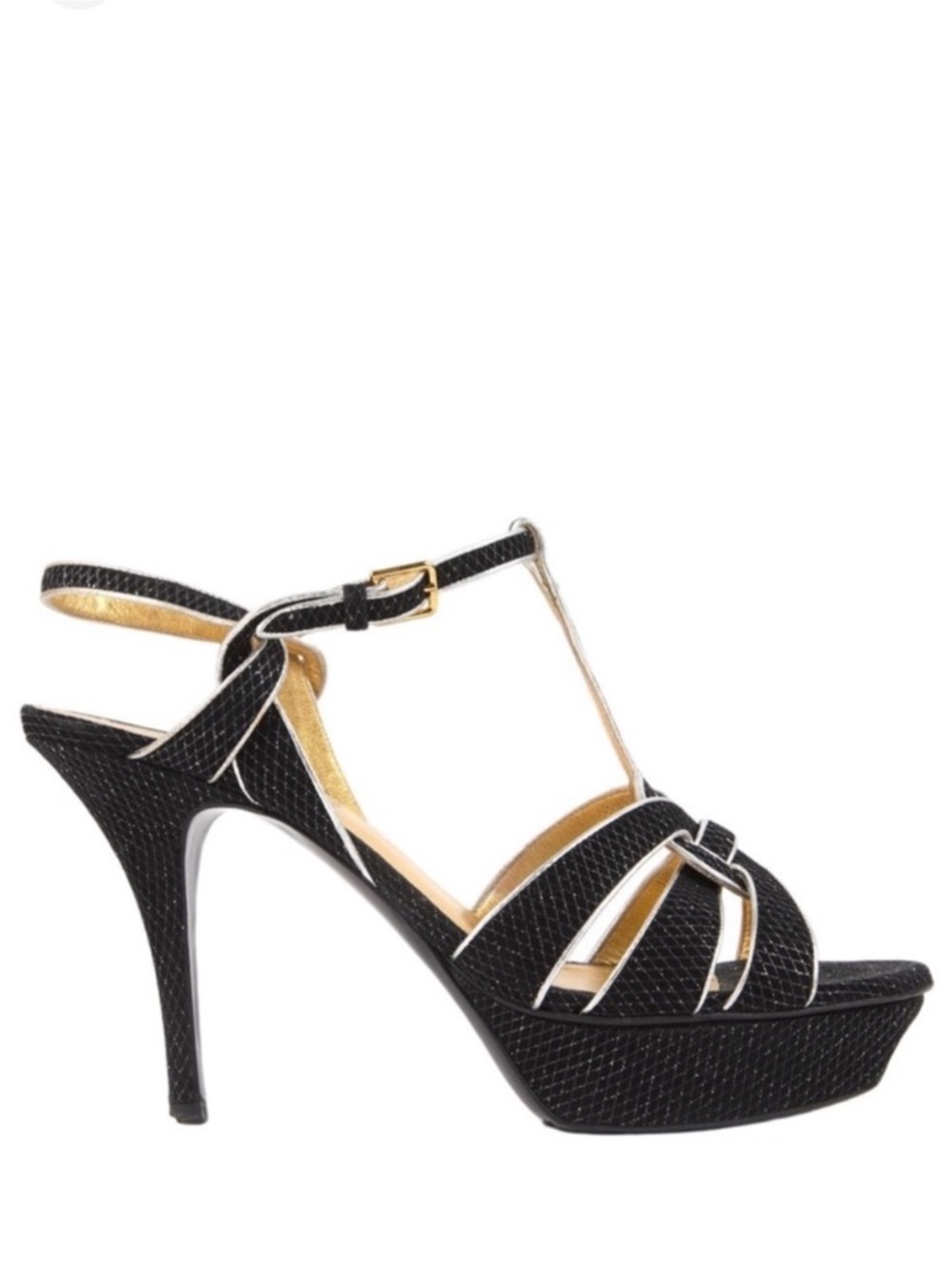 YSL Yves Saint Laurent Tribute Black Silver Platform Heels Sandals EU 40